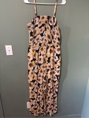 Maurices Black, Cream & Gold Floral Wide-Leg Jumpsuit
